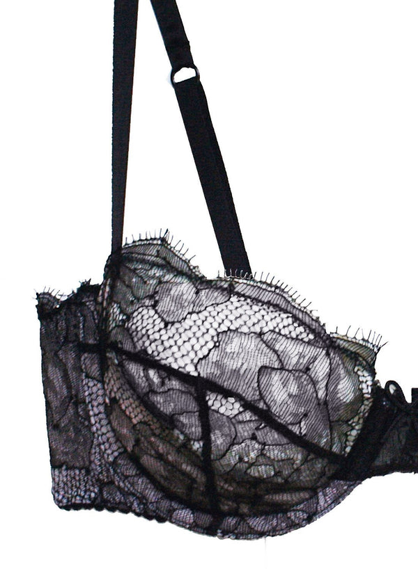 Black - Rose Lace Unlined Demi Bra | Fleur du Mal - DEMO