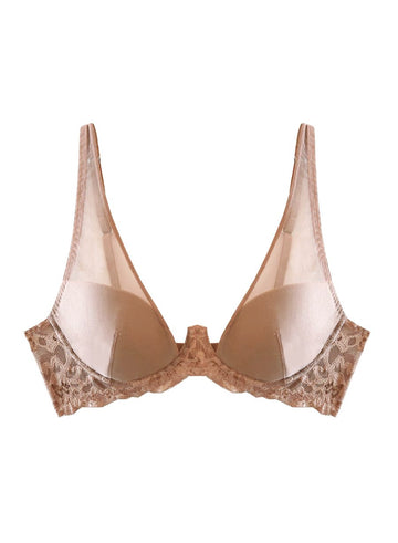 Tan - Charlotte Sheer Overlay Demi Bra | Fleur du Mal - DEMO