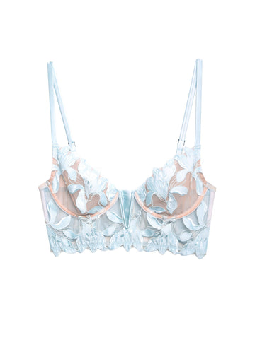 Glacier - Fuller Cup Lily Embroidery Long Lined Demi Bra | Fleur du Mal - DEMO