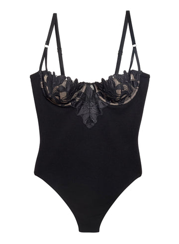 Black - Lily Embroidery Balconette Bodysuit | Fleur du Mal - DEMO
