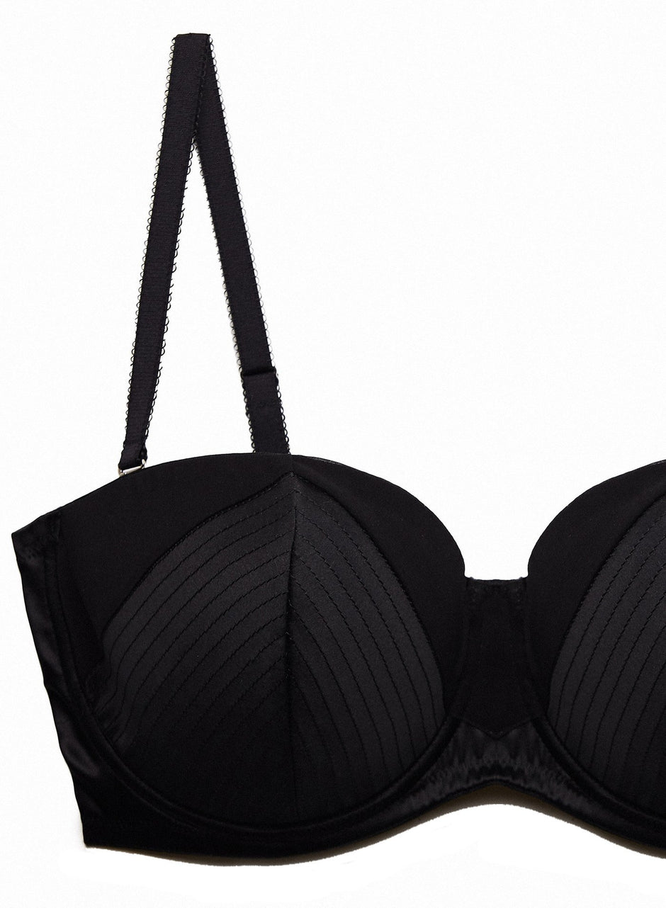 Black - Fuller Cup Top Stitch Convertible Bra | Fleur du Mal - DEMO