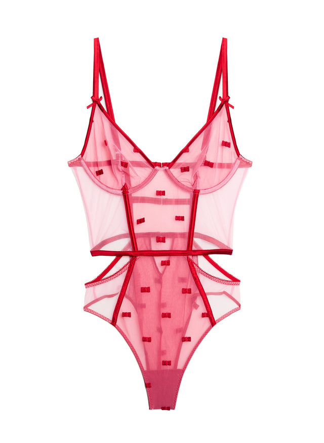 Bisou/rouge - Bow Embroidery Bodysuit | Fleur du Mal - DEMO