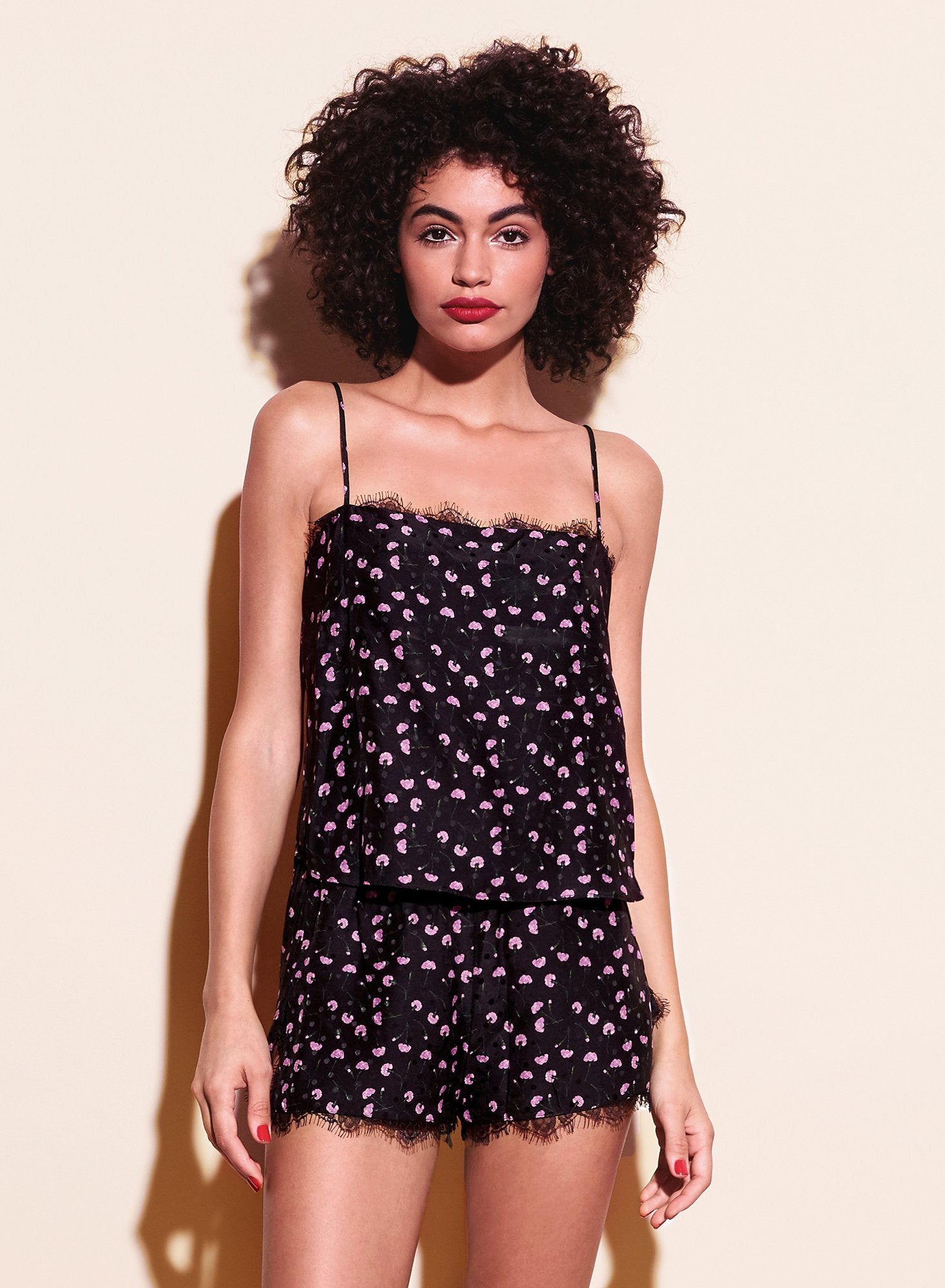 Straight Neck Cami with Lace Trim