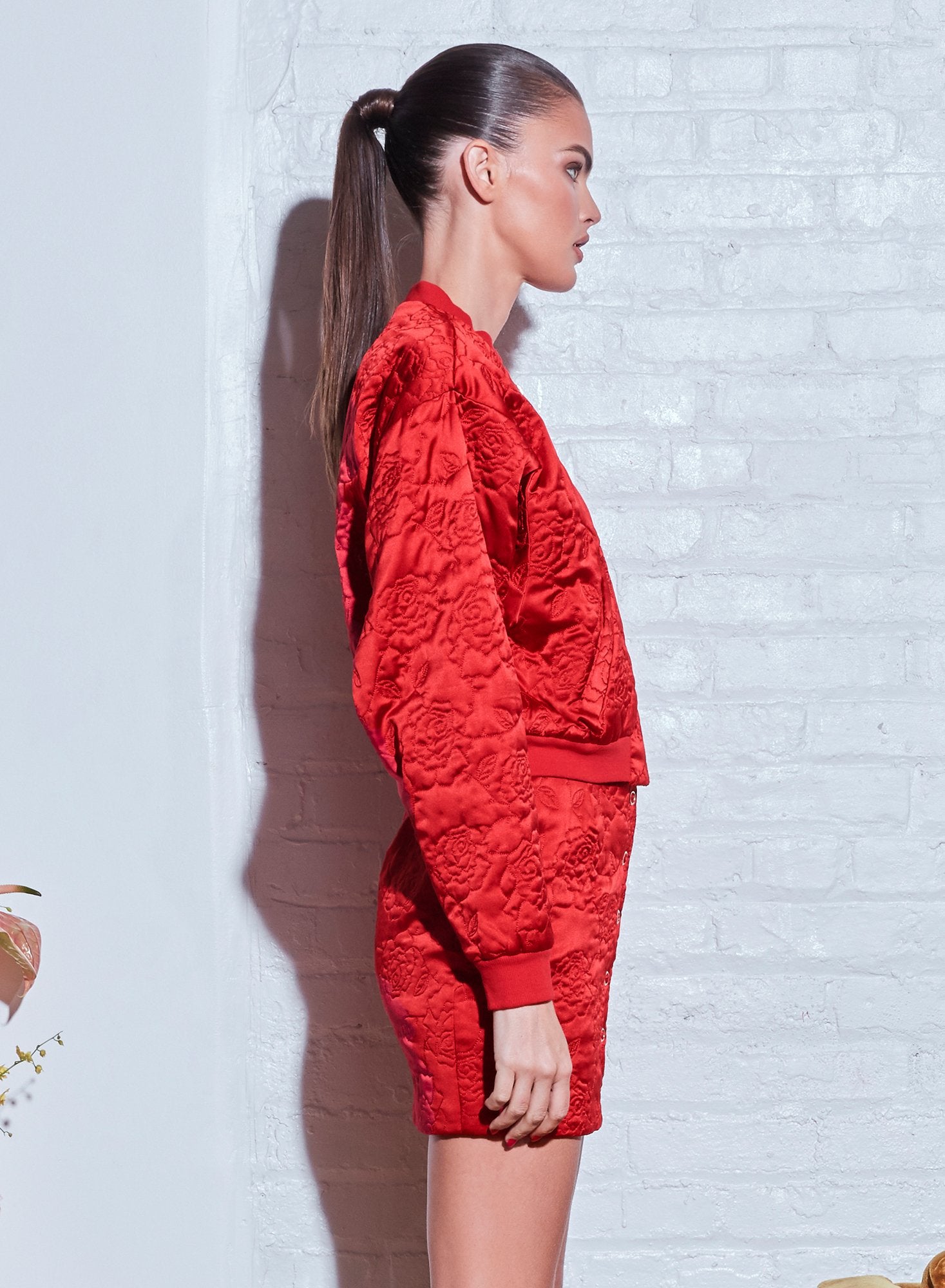 Rose Quilted Bomber Jacket