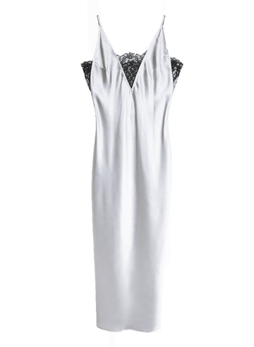 Platinum/black - Daphne Lace Insert Slip Dress | Fleur du Mal - DEMO
