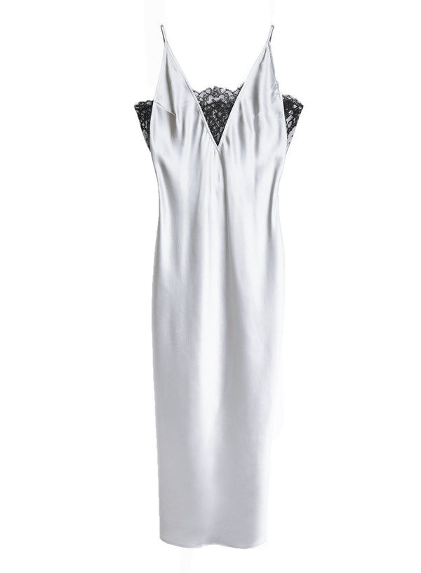 Platinum/black - Daphne Lace Insert Slip Dress | Fleur du Mal - DEMO