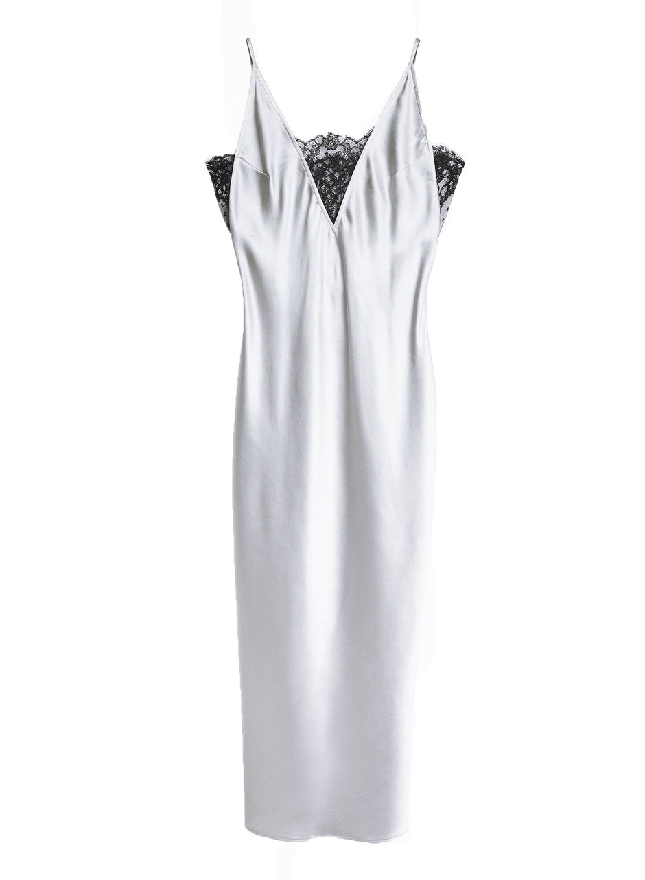 Platinum/black - Daphne Lace Insert Slip Dress | Fleur du Mal - DEMO