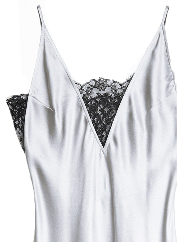 Platinum/black - Daphne Lace Insert Slip Dress | Fleur du Mal - DEMO