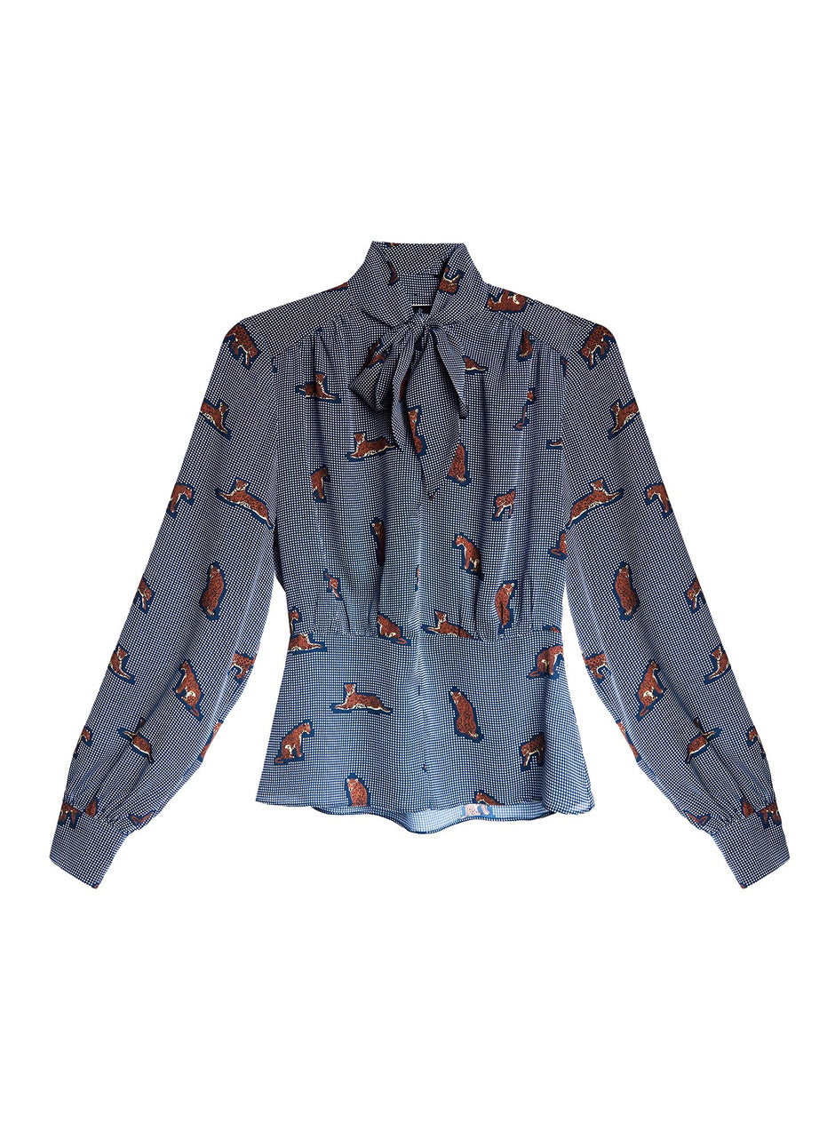 Jaguar blue suede - Jaguar Printed Bow Blouse | Fleur du Mal - DEMO
