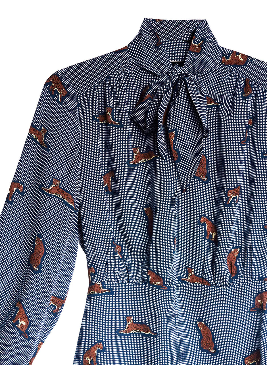 Jaguar blue suede - Jaguar Printed Bow Blouse | Fleur du Mal - DEMO
