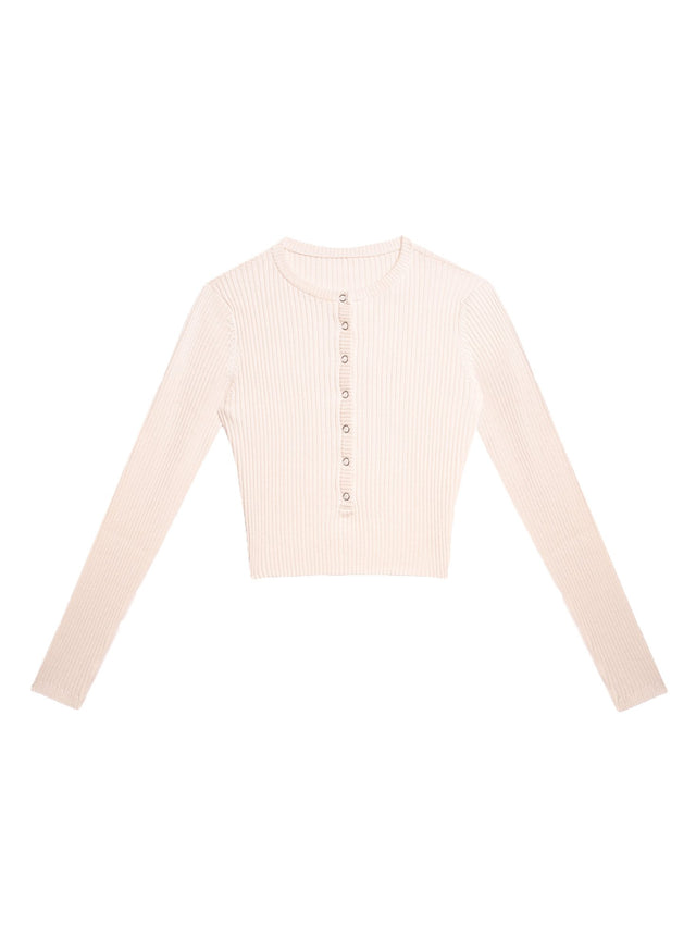 Ivory - Knit Cropped Henley | Fleur du Mal - DEMO