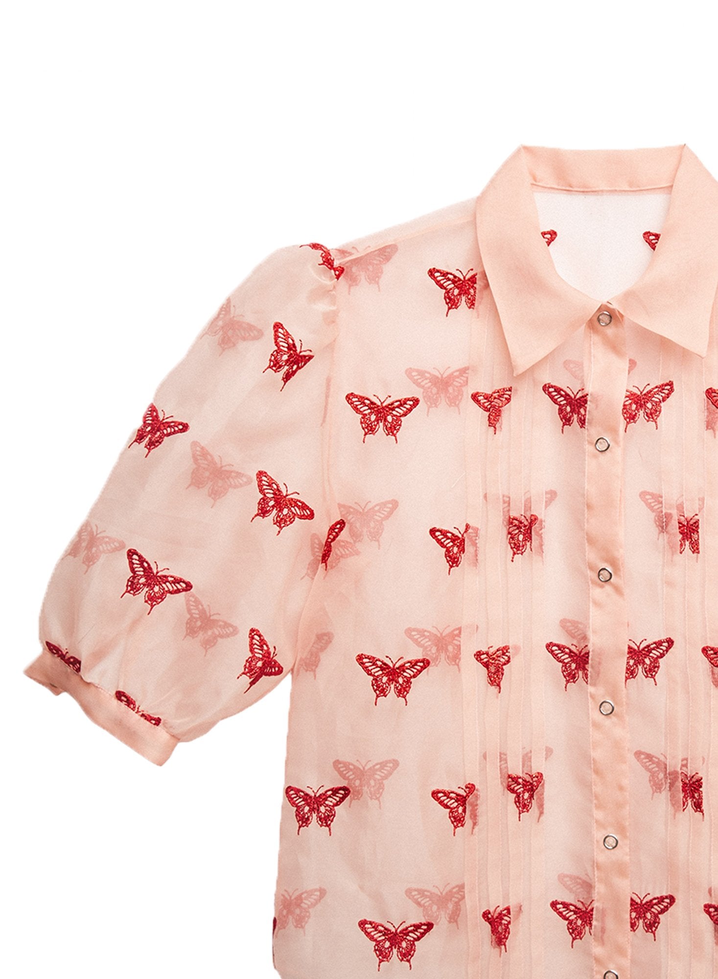 Butterfly Embroidered Pintuck Blouse
