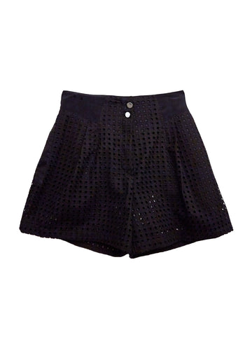 Black - Eyelet Pleated Shorts | Fleur du Mal - DEMO