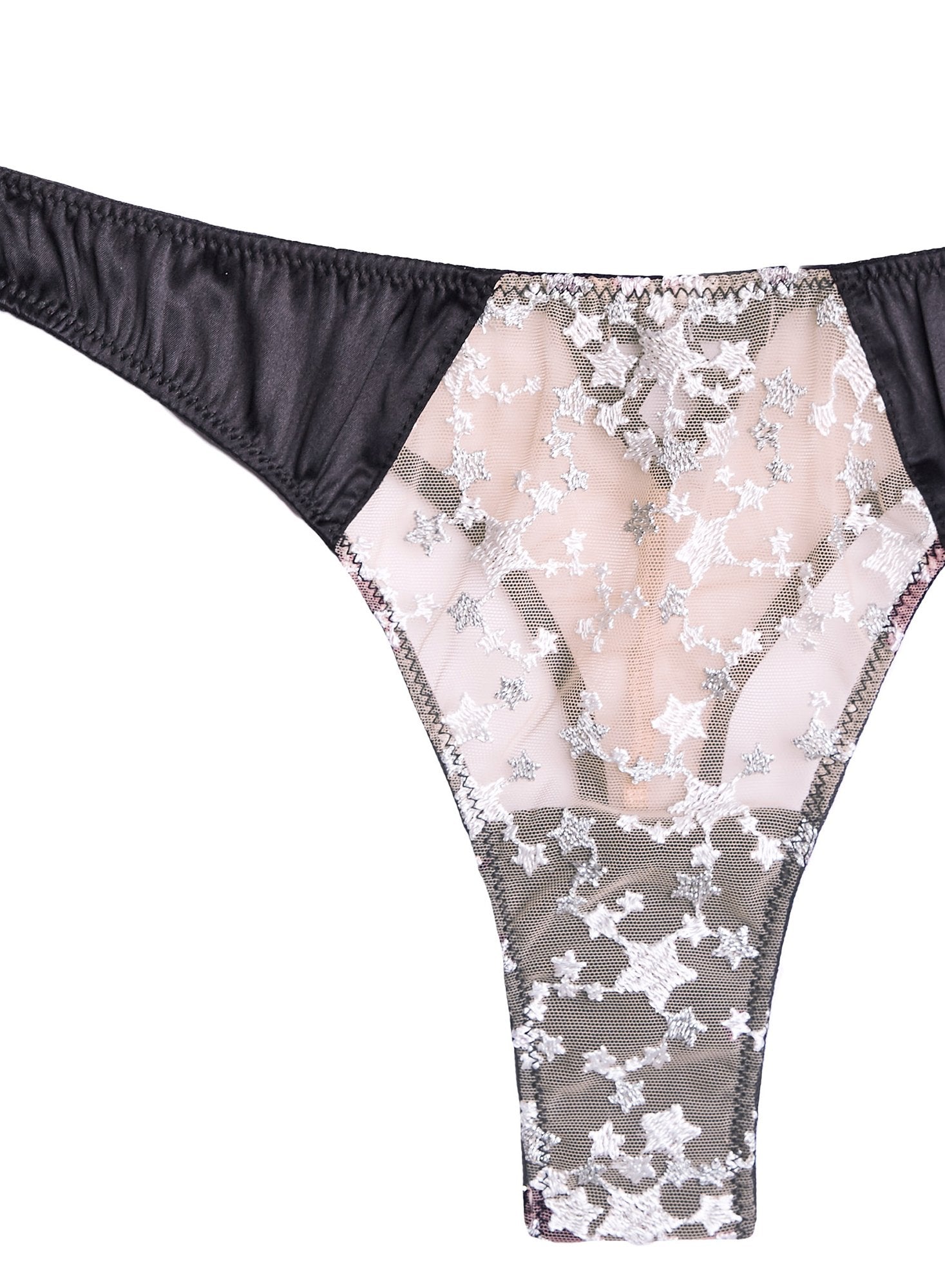 Star Embroidery Satin Framed Thong