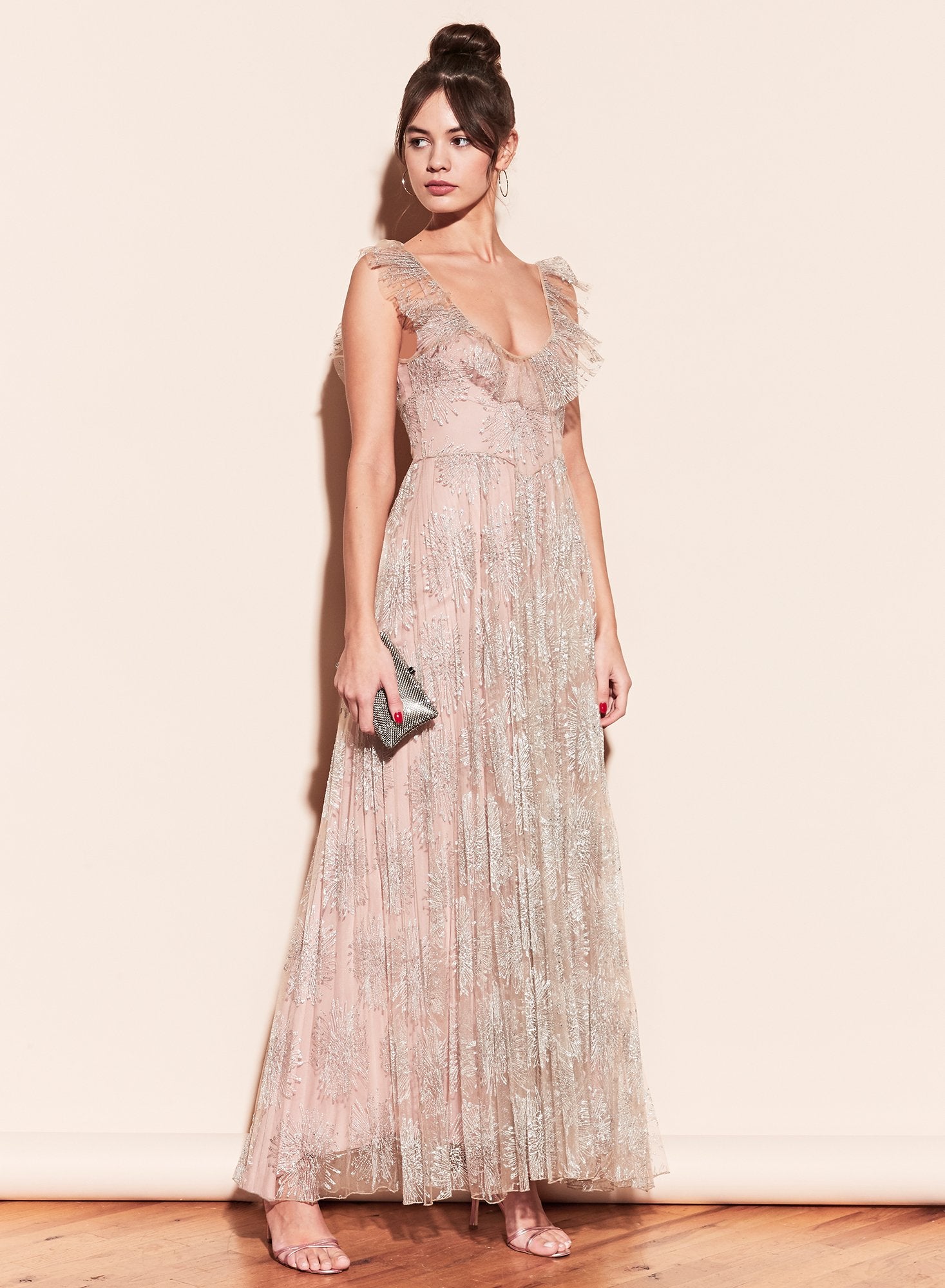 Pleated Tulle Gown With Slip