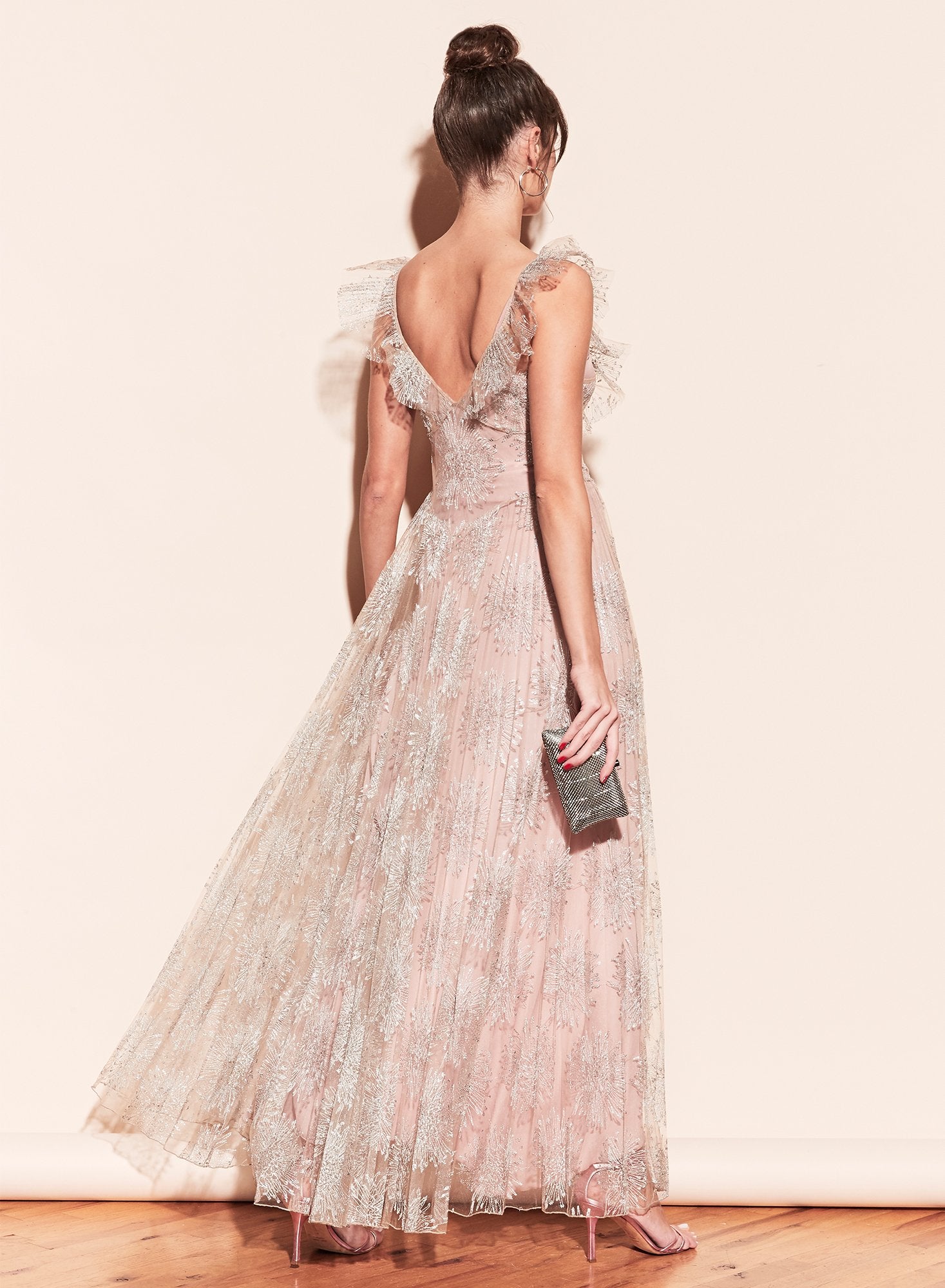 Pleated Tulle Gown With Slip
