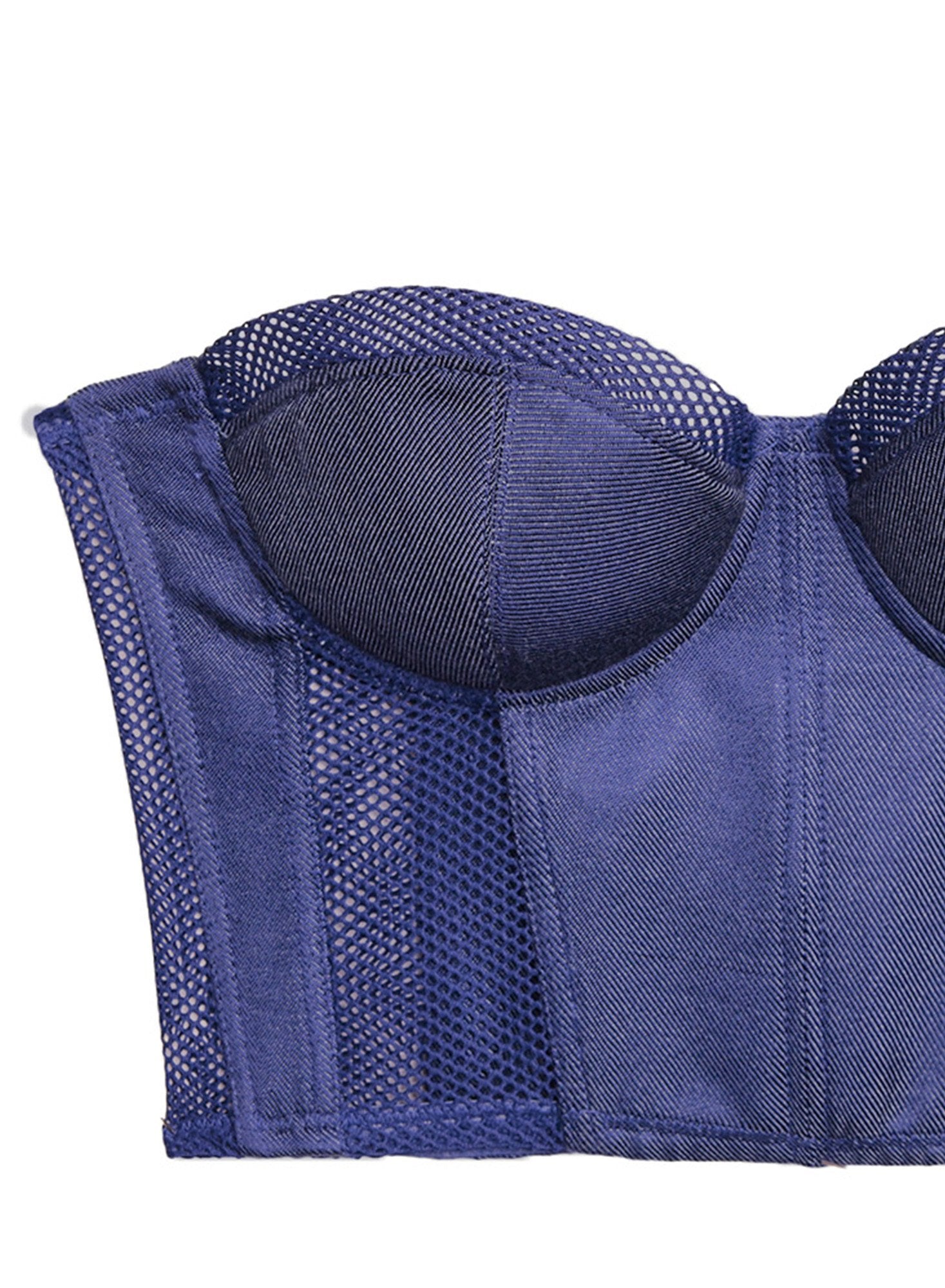 Twill & Mesh Strapless Bustier Top
