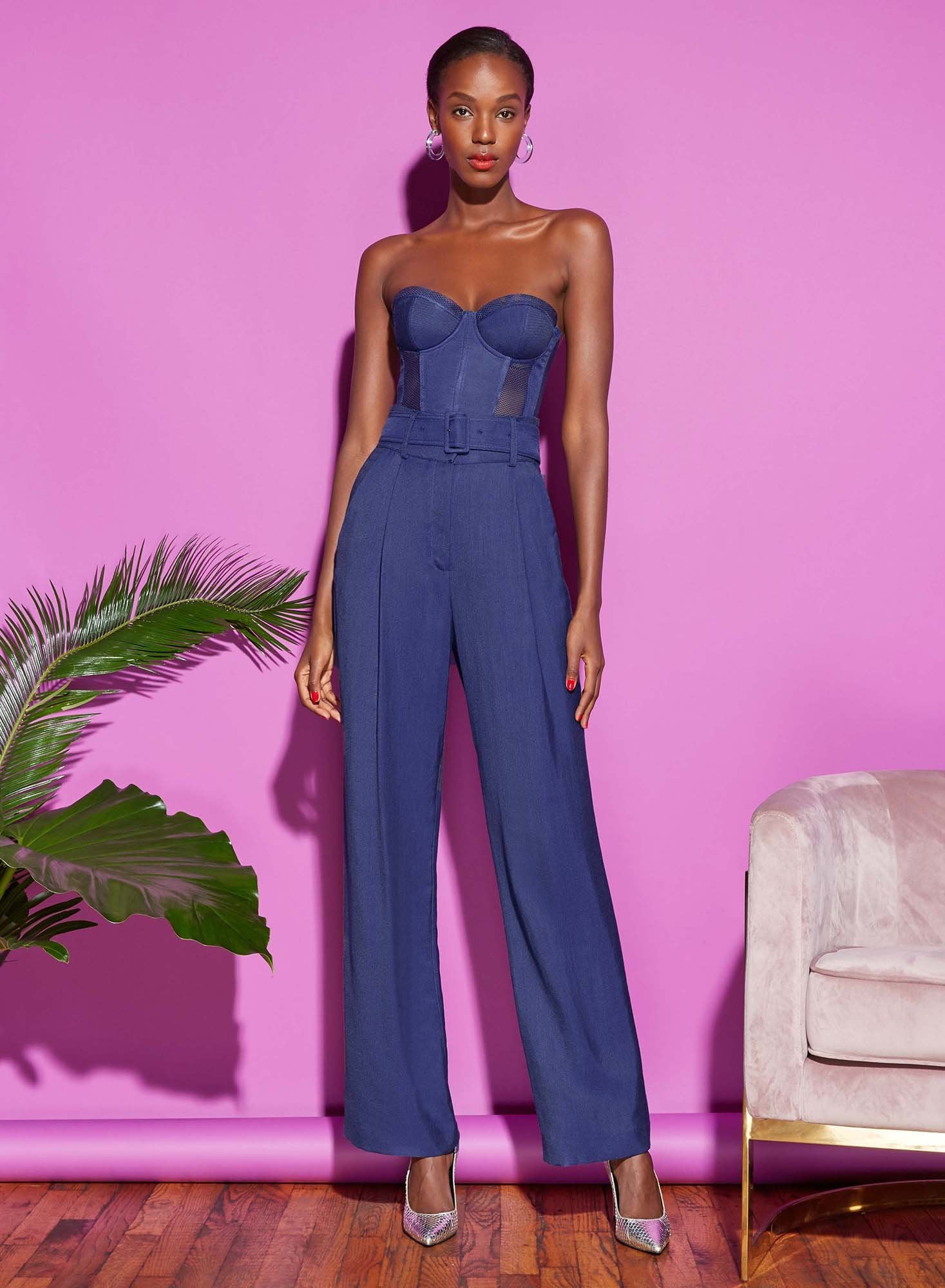 Twill & Mesh Strapless Bustier Top