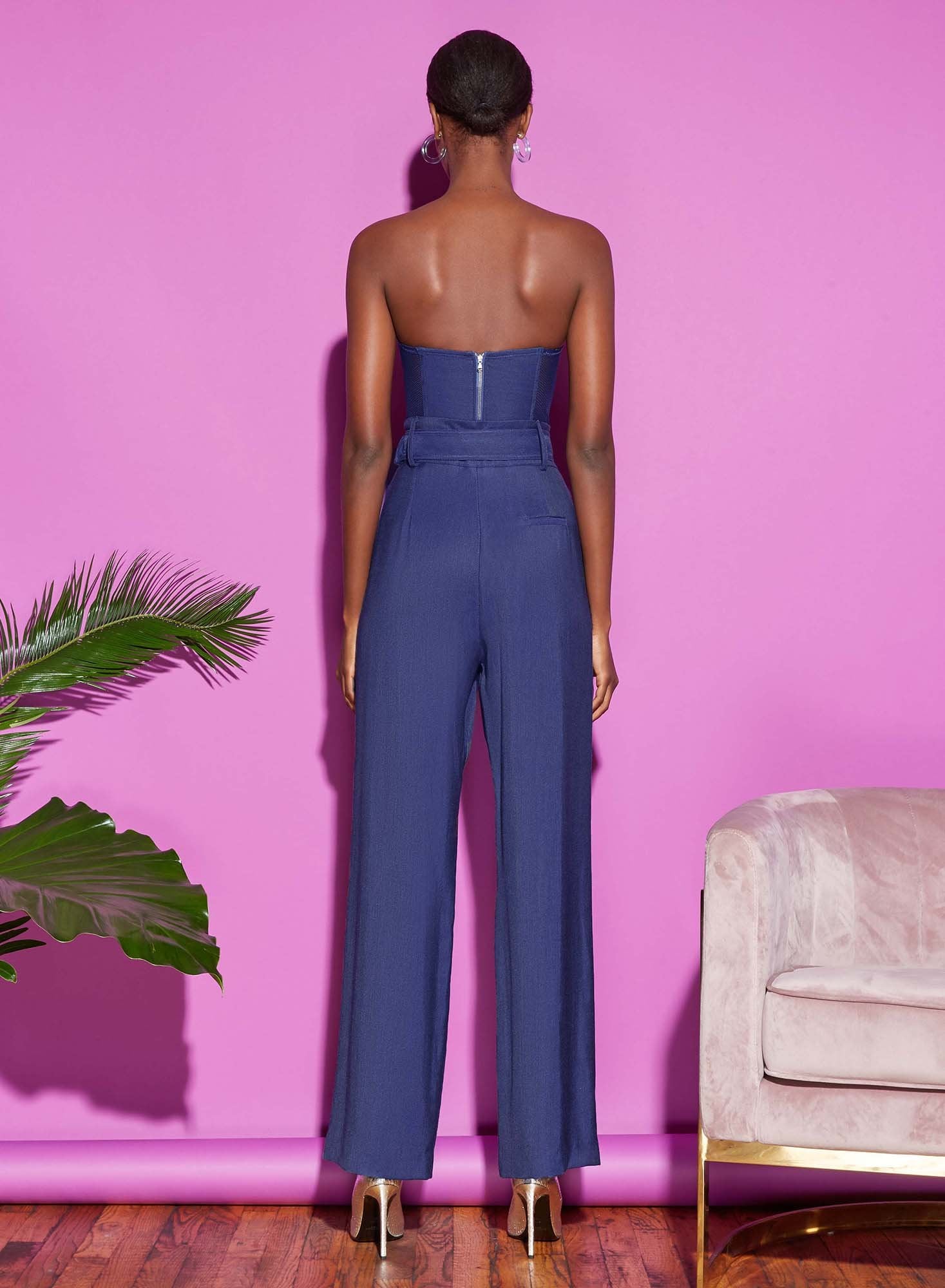 Twill & Mesh Strapless Bustier Top