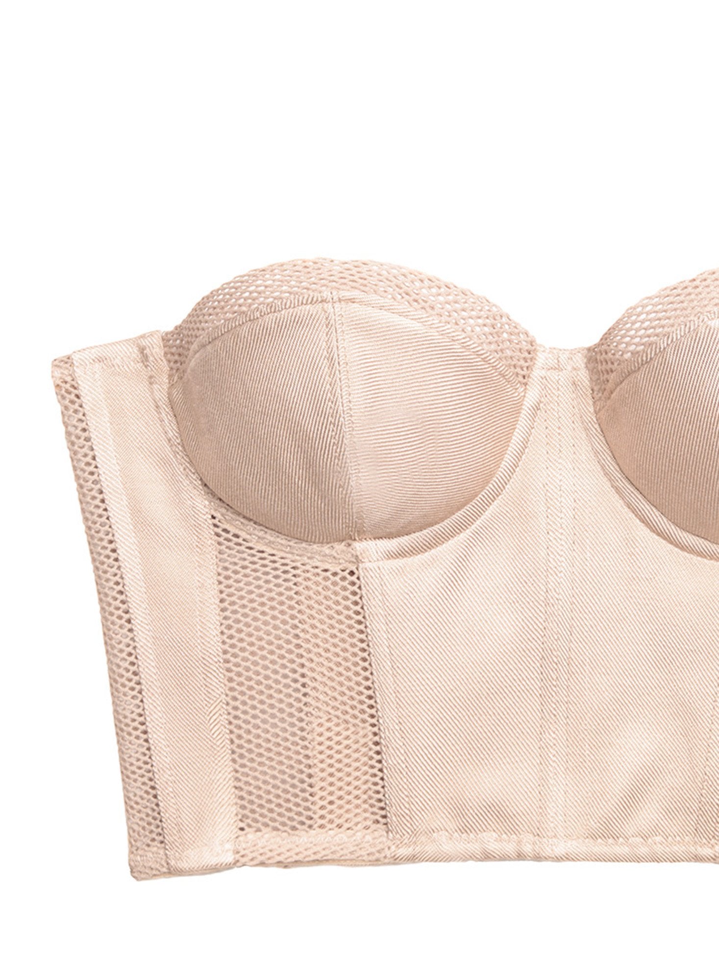 Twill & Mesh Strapless Bustier Top