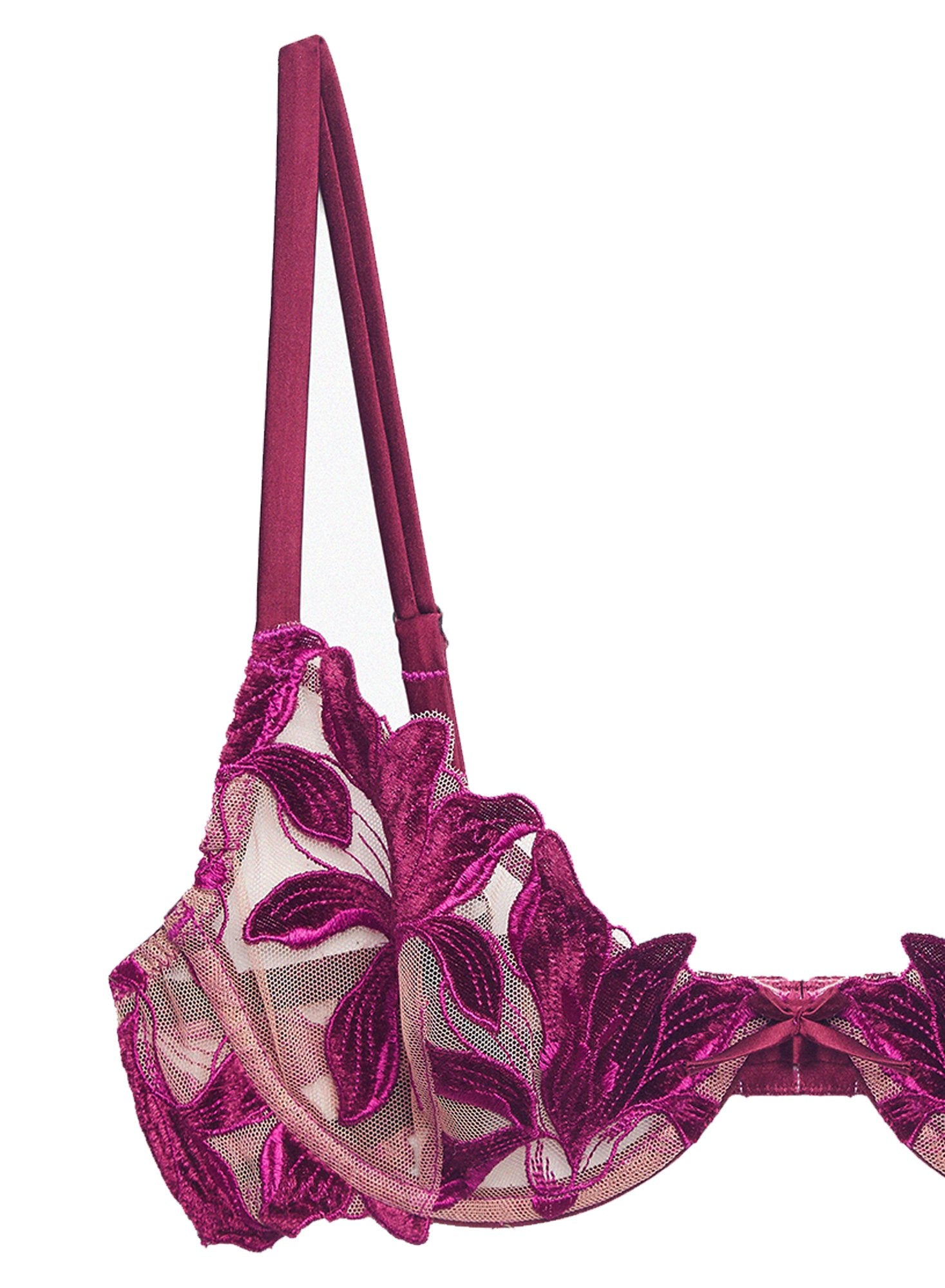 Velvet Fuller Cup Lily Embroidery Demi Bra
