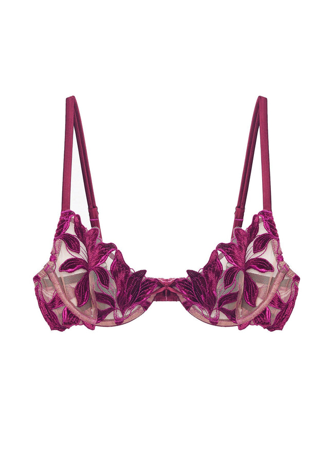 Dahlia - Velvet Fuller Cup Lily Embroidery Demi Bra | Fleur du Mal - DEMO