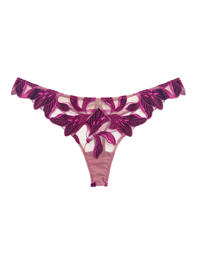 Dahlia - Velvet Lily Embroidery Thong | Fleur du Mal - DEMO