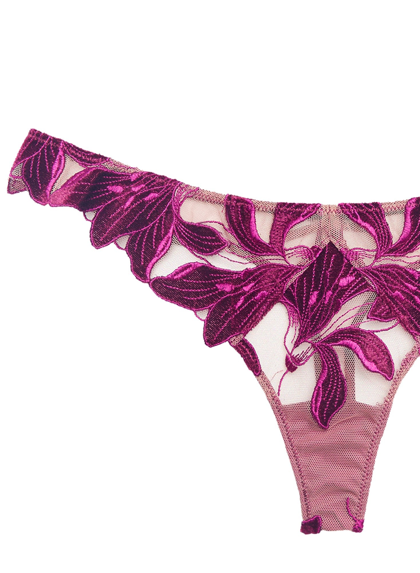 Velvet Lily Embroidery Thong