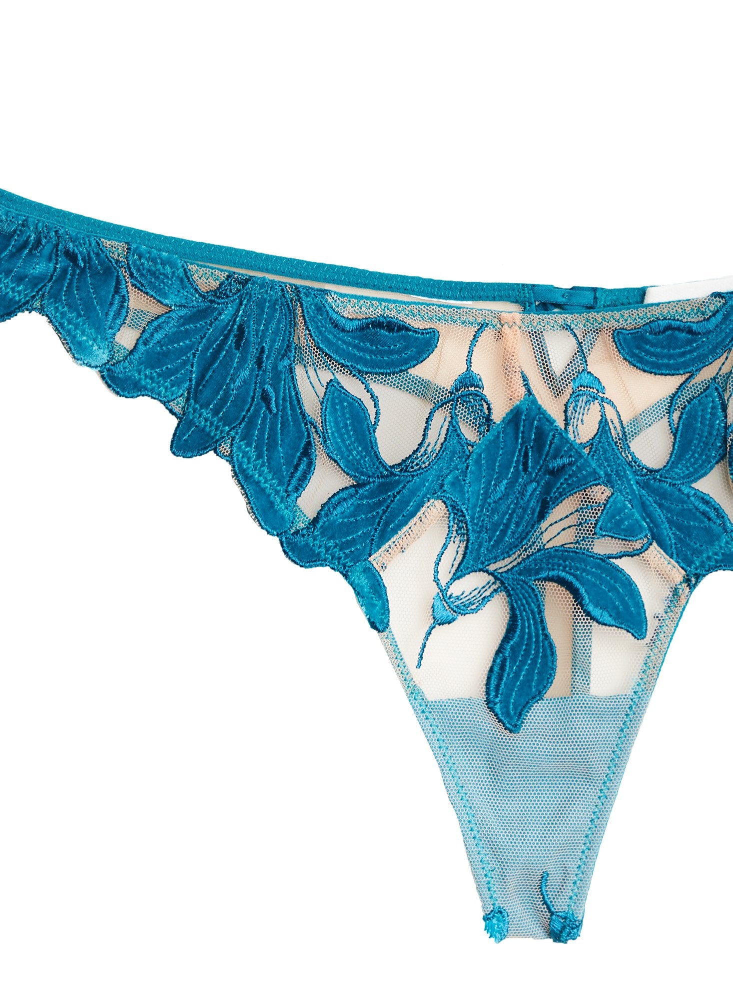 Velvet Lily Embroidery Thong