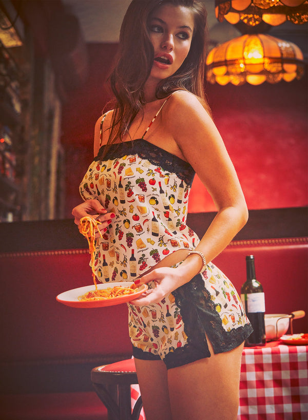Ivory ciao amore print - Charlotte Lace Tap Short | Fleur du Mal - DEMO