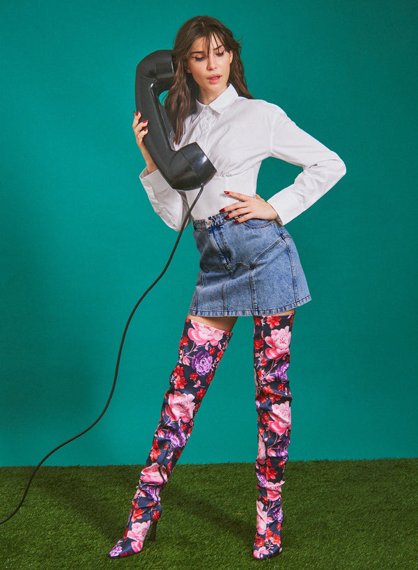 Acid denim blue - Denim Garter Skirt | Fleur du Mal - DEMO