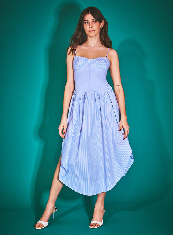 Stripe sky - Poplin Cupped Midi Dress | Fleur du Mal - DEMO