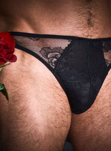 Black - Men's Bouquet Lace Thong | Fleur du Mal - DEMO