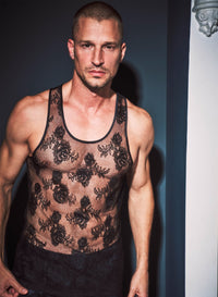 Unisex Tank in Black on him