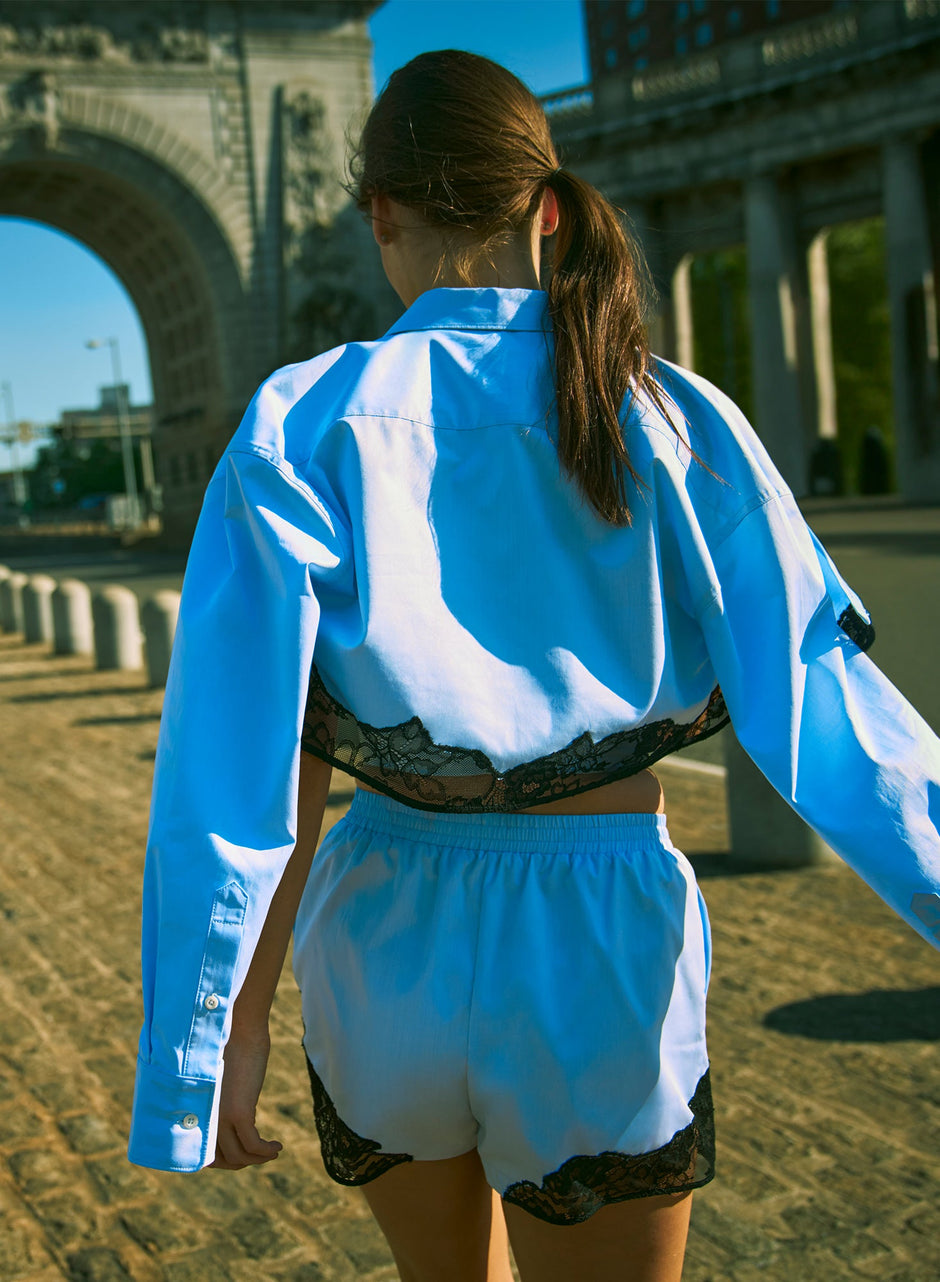 Ice blue - Poplin Cropped Button Down | Fleur du Mal - DEMO