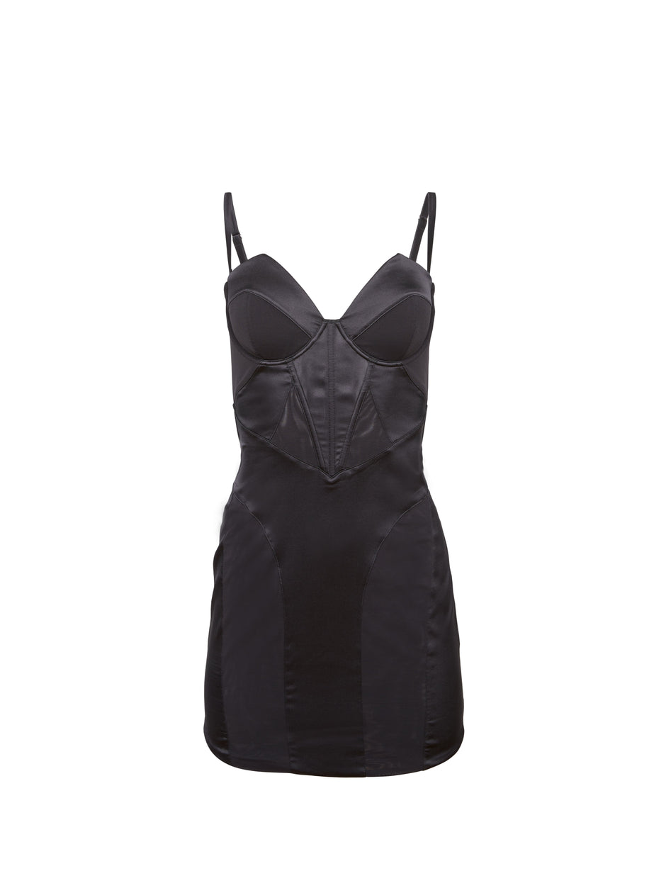 Black - Silk &amp; Mesh Bustier Dress | Fleur du Mal - DEMO
