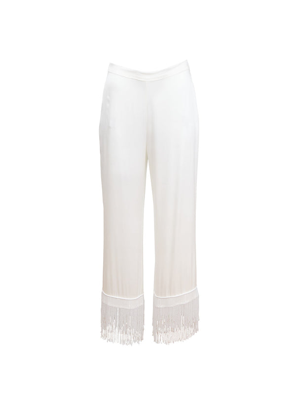 Ivory - Bianca Fringe Silk Pant | Fleur du Mal - DEMO