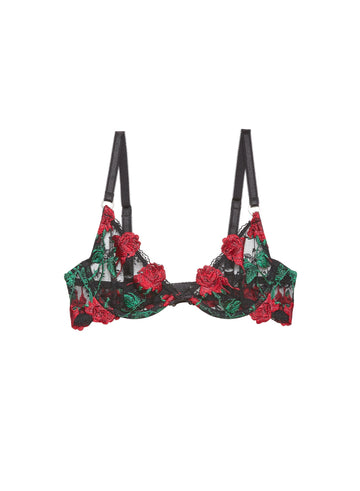 Black - Vampire Rose Embroidery Demi Bra | Fleur du Mal - DEMO