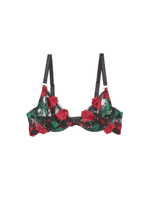 Black - Vampire Rose Embroidery Demi Bra | Fleur du Mal - DEMO