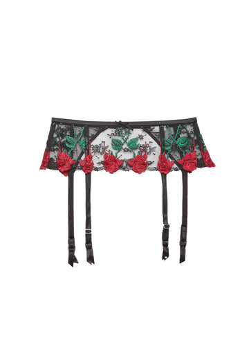 Black - Vampire Rose Embroidery Garter Belt | Fleur du Mal - DEMO