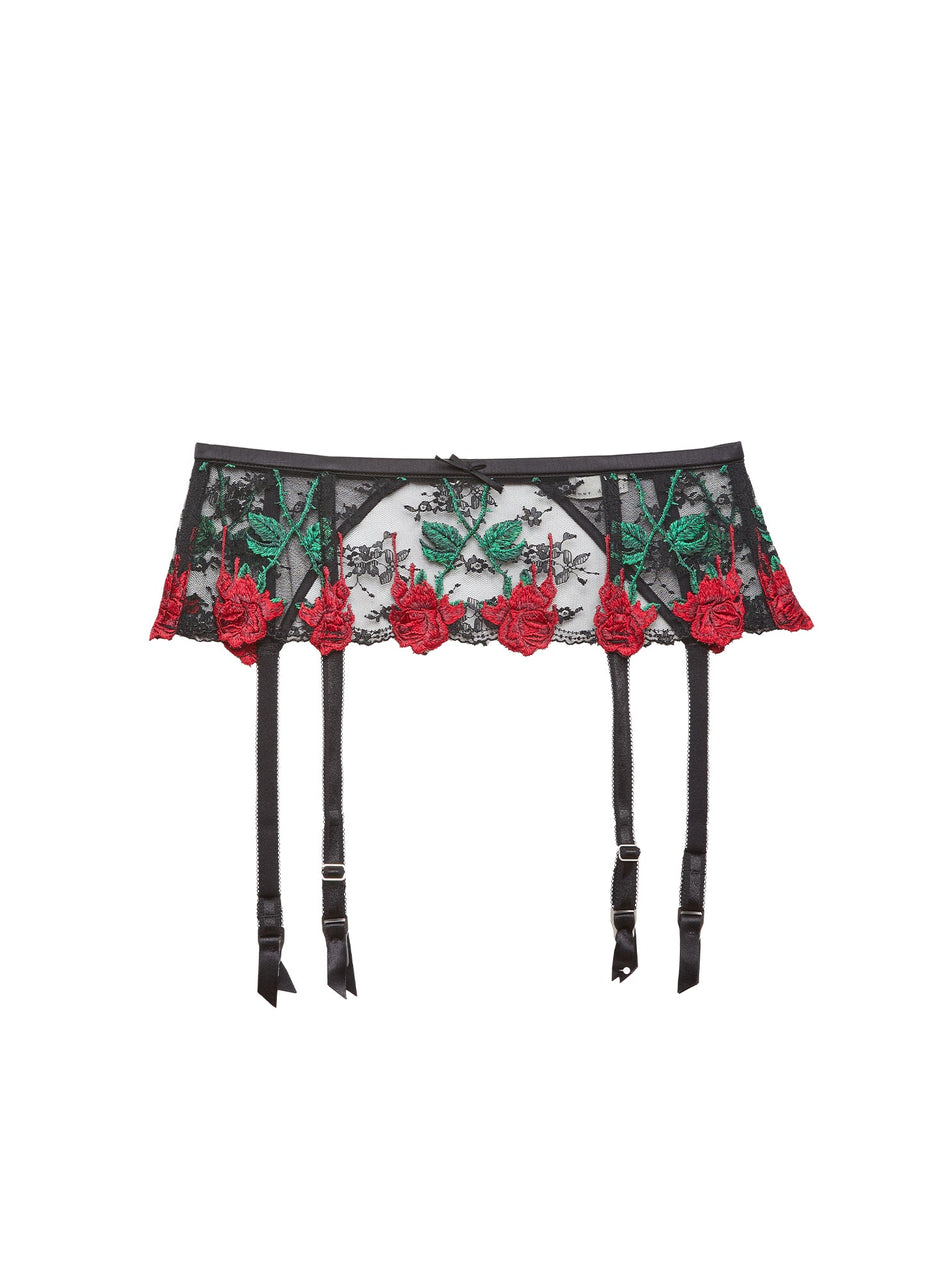 Black - Vampire Rose Embroidery Garter Belt | Fleur du Mal - DEMO