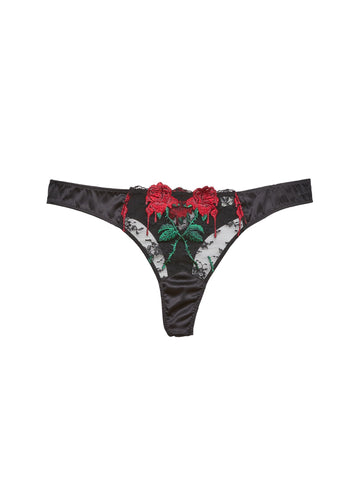 Black - Vampire Rose Embroidery Thong | Fleur du Mal - DEMO