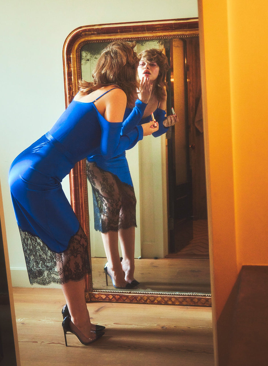 Electric blue - Georgette Cold Shoulder Top | Fleur du Mal - DEMO