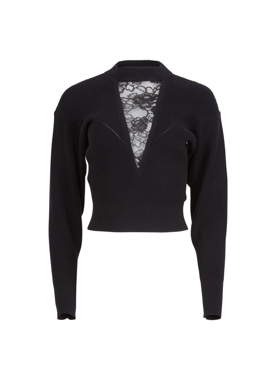 Black - Juliet Lace Knit Sweater | Fleur du Mal - DEMO