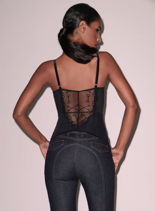 Black/black - Equestrian Embroidery Basque | Fleur du Mal - DEMO