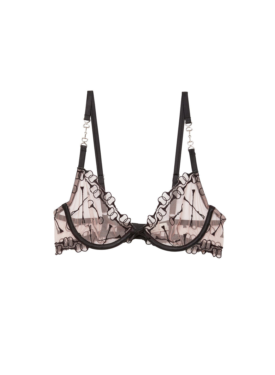 Black - Equestrian Embroidery Demi Bra | Fleur du Mal - DEMO