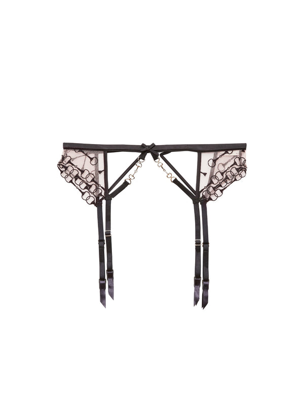 Black - Equestrian Embroidery Garter Belt | Fleur du Mal - DEMO