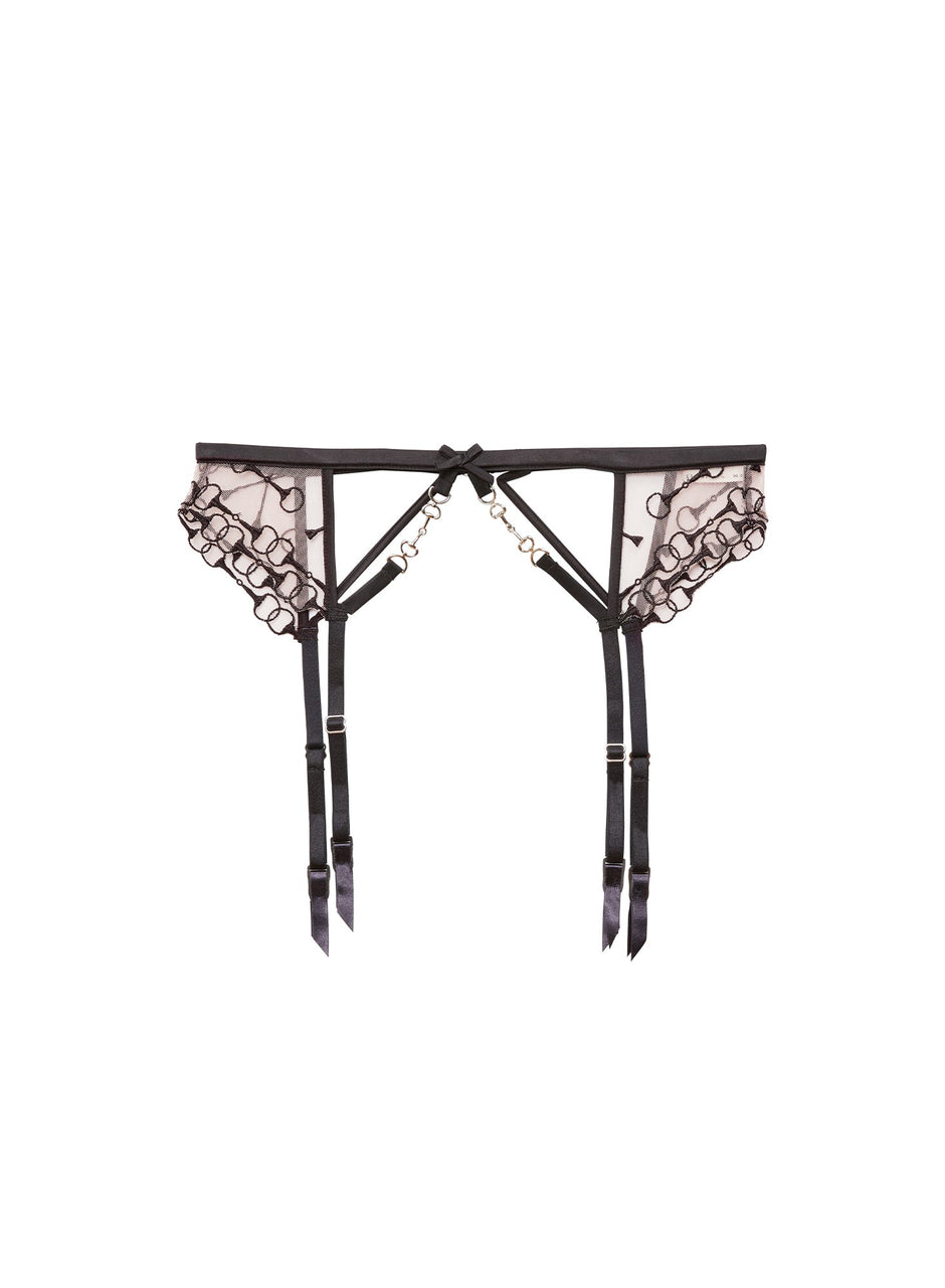 Black - Equestrian Embroidery Garter Belt | Fleur du Mal - DEMO