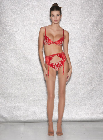 Rouge velvet - Lily Embroidery Plunge Demi Bra | Fleur du Mal - DEMO