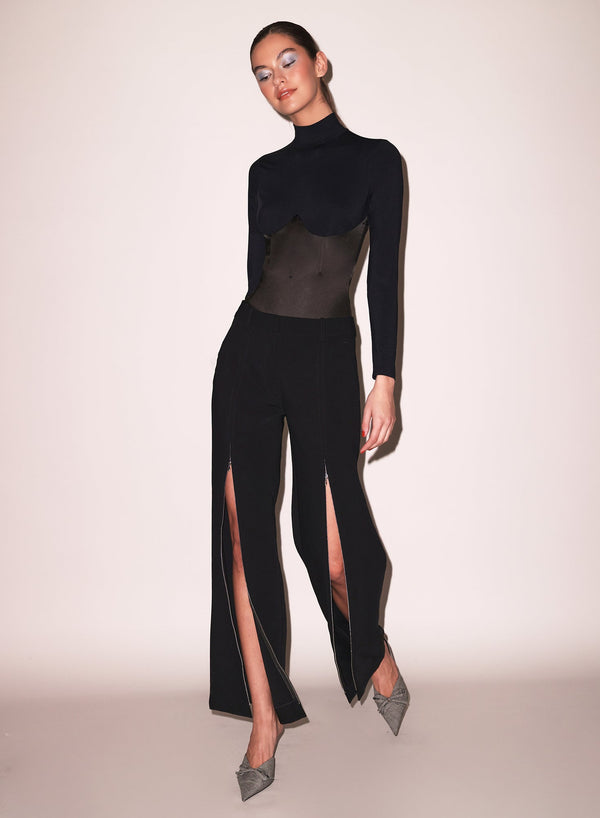 Black - Mock Neck Long Sleeve Bodysuit | Fleur du Mal - DEMO
